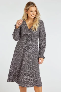 Ditsy Print Ruched Front Dress