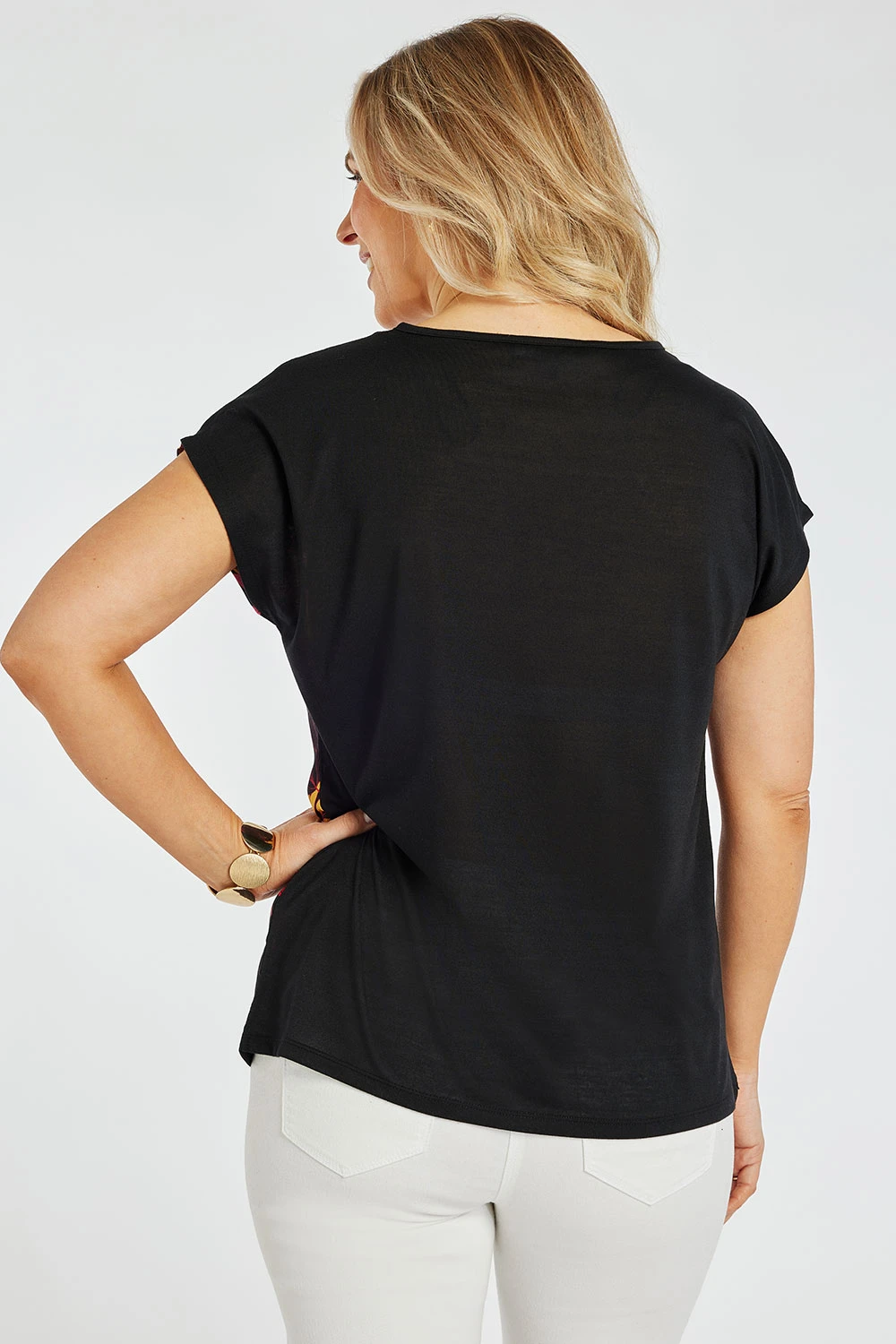 Short Sleeve V-Neck Woven Leaf Print Top - Image 4