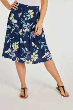 Abstract Flowers Spun Viscose Flippy Skirt