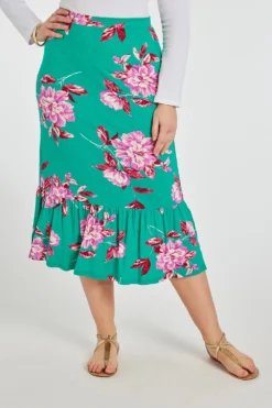 Floral Print Single Tiered Jersey Skirt