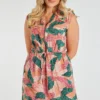 Sleeveless Tropical Flower Woven Dress