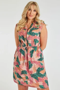Sleeveless Tropical Flower Woven Dress
