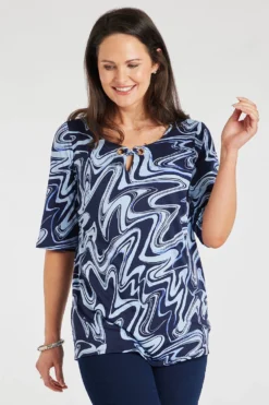 Short Sleeve Eyelet And Marble Design Tunic