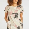 Short Sleeve Abstract Floral Tunic With Pockets