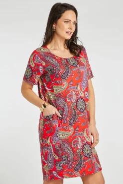 Short Sleeve Paisley Dress With Pockets