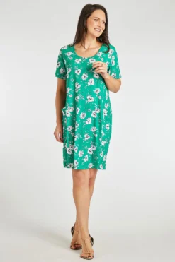 Short Sleeve Floral Print Dress With Pockets
