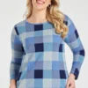 Long Sleeve Blue Check Pattern Top