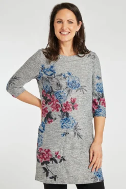 Jersey Shift Dress With Pink Floral Design