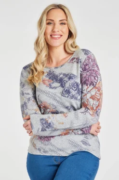 Long Sleeve Mixed Floral Print Top