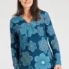 Long Sleeve V-Neck Floral Top With Zip Detail