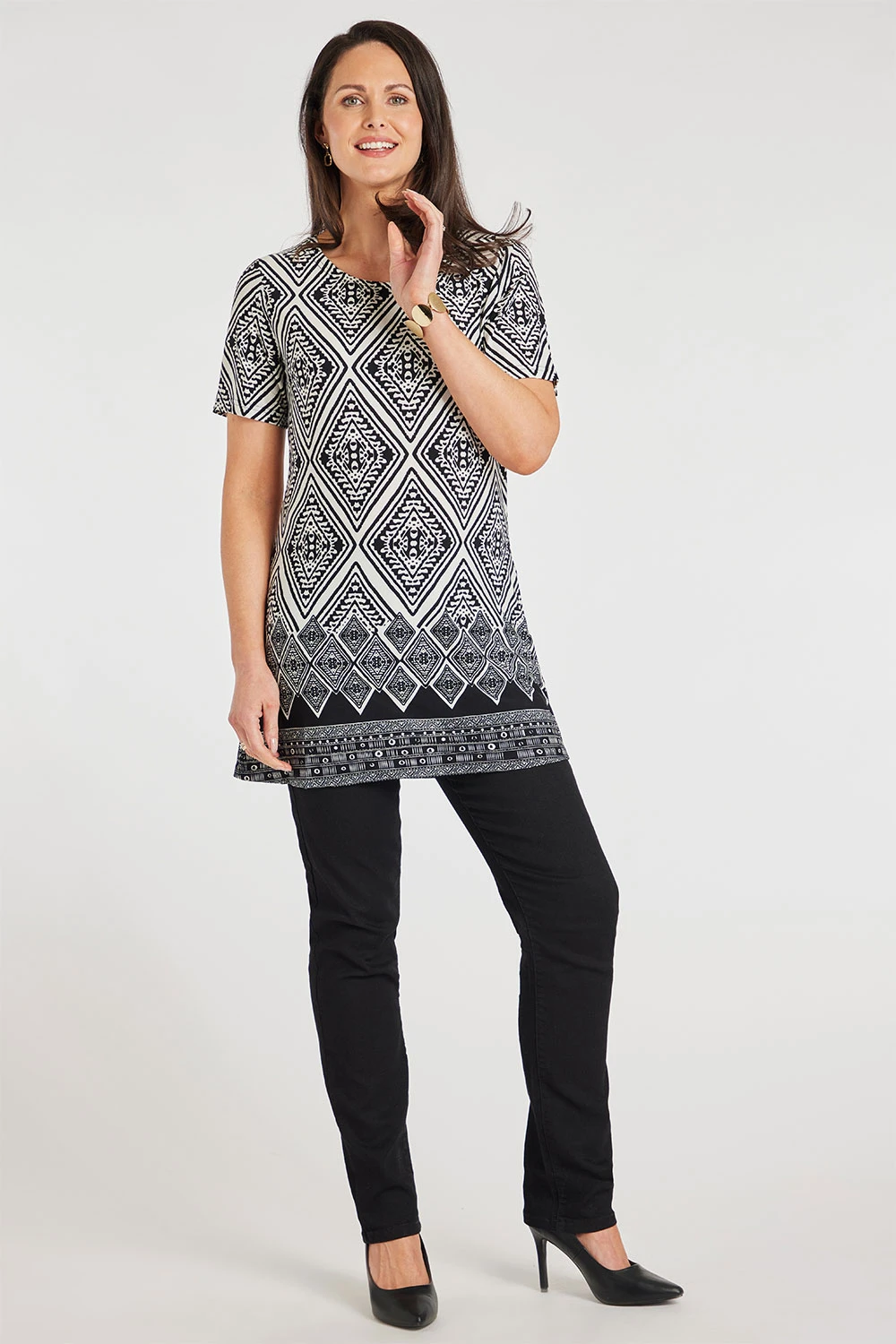 Short Sleeve Contrast Border Print Tunic - Image 5