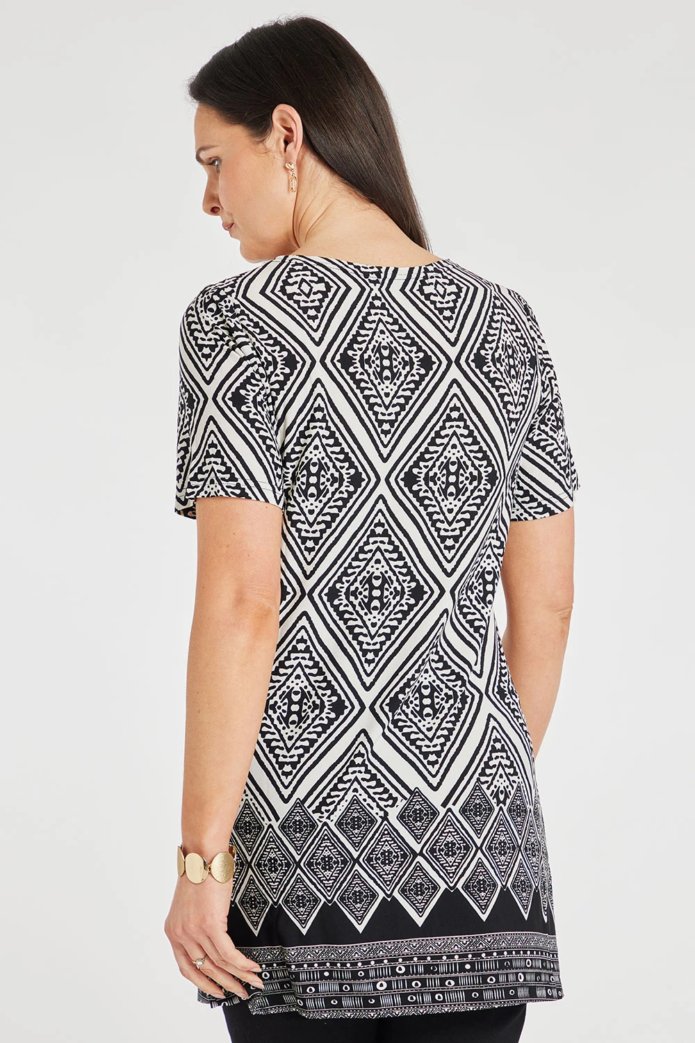 Short Sleeve Contrast Border Print Tunic - Image 4