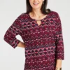 3/4 Sleeve Metal Notch Neck Geo Print Top