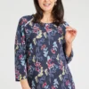 3/4 Sleeve Lace Shoulder Floral Top