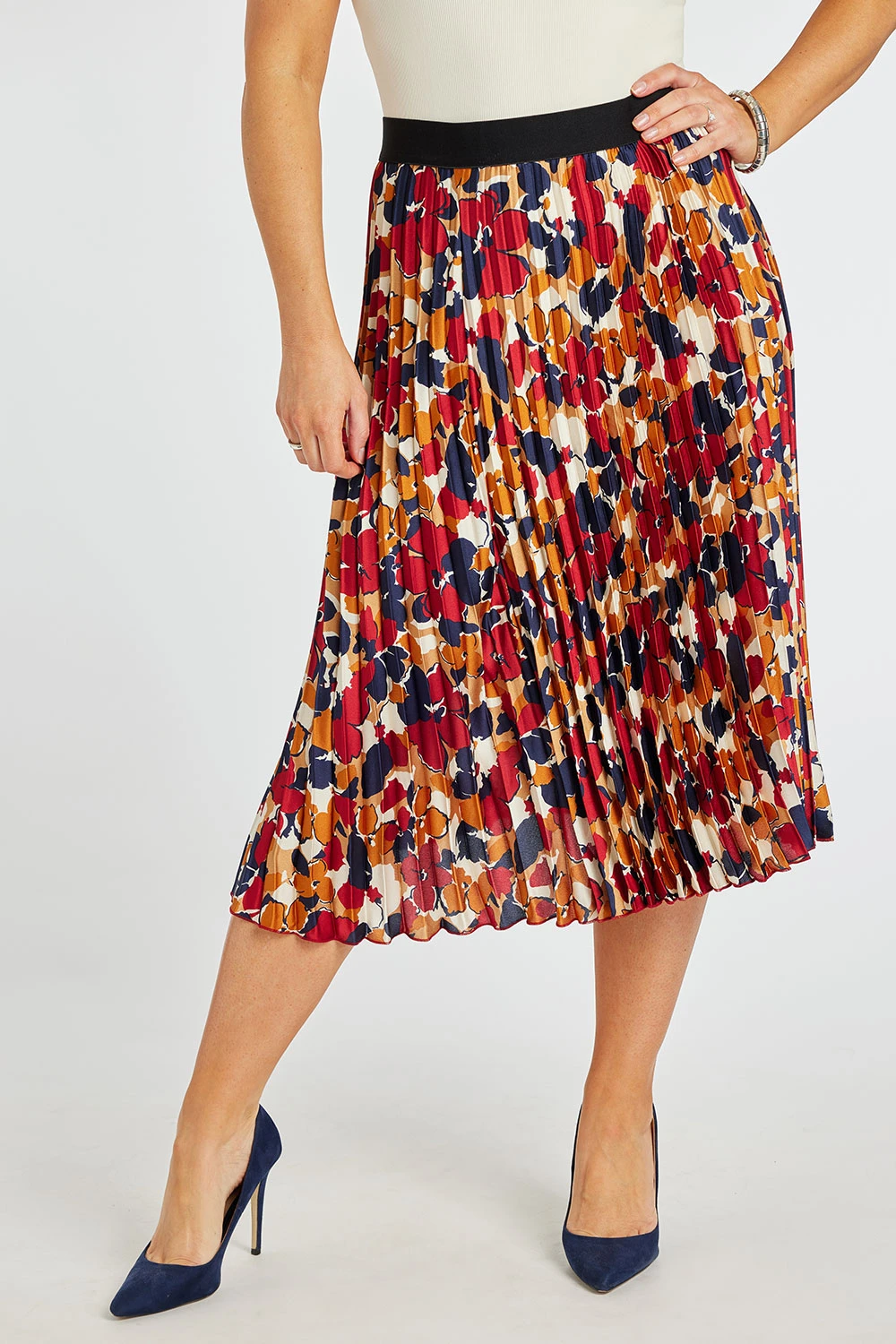 Elasticated Floral Pleated Skirt