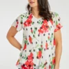 Flower And Sport Printed Pleated Chiffon Top