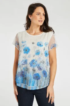 Poppy Print Hanky Hem Popcorn Top