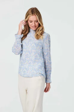Stella Morgan - Long Sleeve Ditsy Floral Print Chiffon Sleeve Blouse