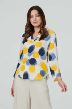 Stella Morgan - Long Sleeve Large Spot Print Blouse