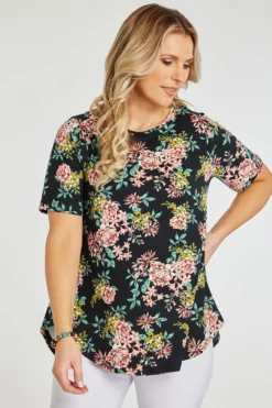 Stella Morgan - Short Sleeve Floral Shell Blouse