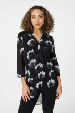 Stella Morgan - 3/4 Sleeve Watercolour Floral Wrap Tunic