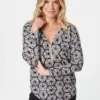 Stella Morgan - Long Sleeve Zip Neck Geo Print Top