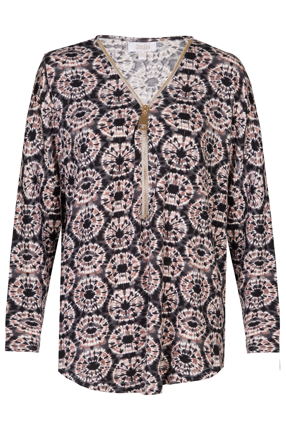 Stella Morgan - Long Sleeve Zip Neck Geo Print Top - Image 2