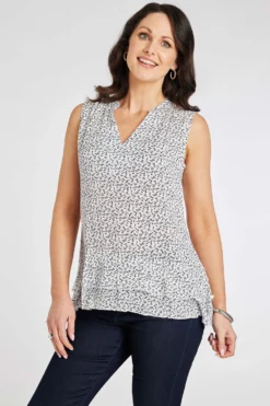 Sleeveless Ditsy Floral Print Blouse