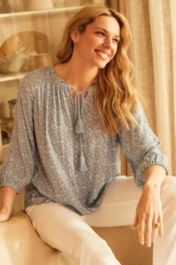 Autonomy - Ditsy Print Crinkle Tie Neck Blouse