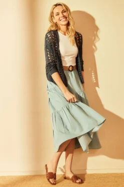 Autonomy - Chambray Tiered Skirt With Belt