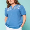 Embroidered Half Placket Overhead Shirt