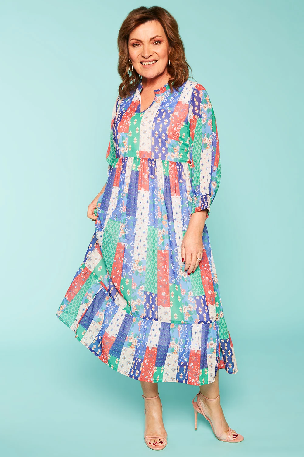Patchwork Smock Maxi Dress With Shirred Cuffs - Image 5
