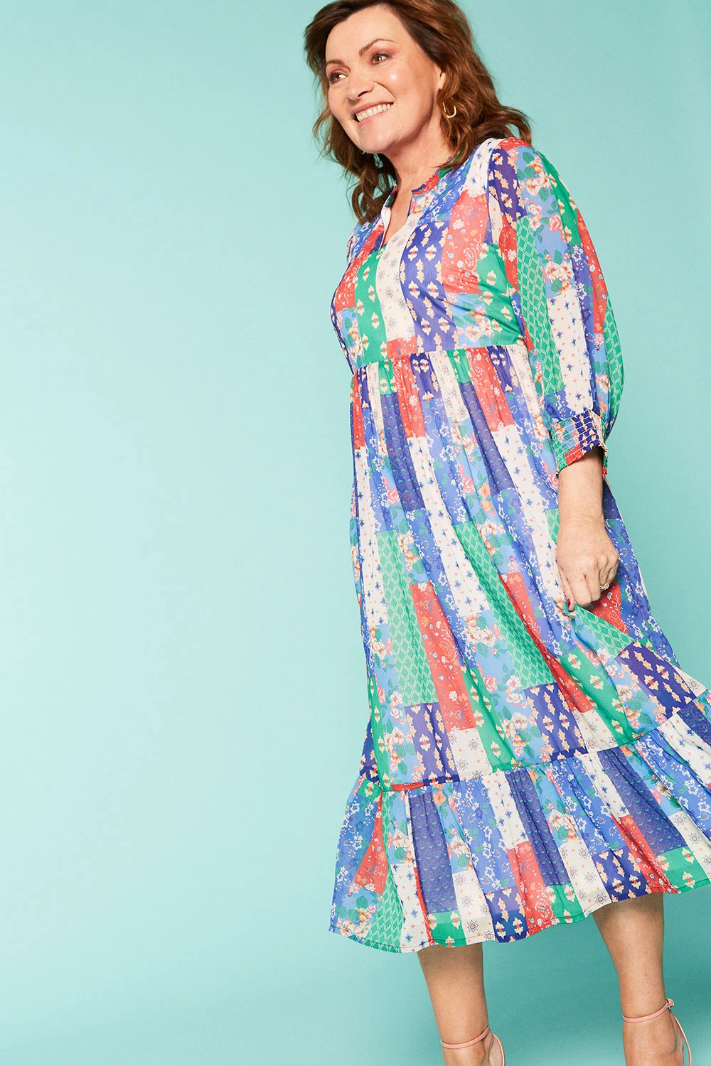 Patchwork Smock Maxi Dress With Shirred Cuffs - Image 4