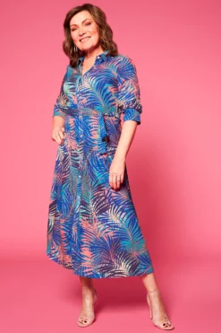 Palm Print Button Through Shirt Dress