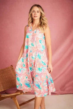 Sleeveless Ruffle Neckline Tiered Dress