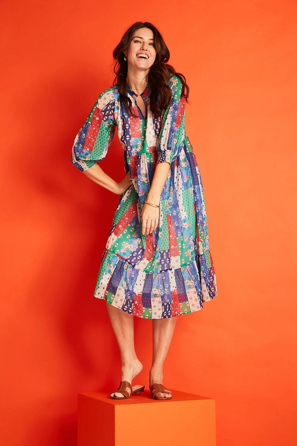 Patchwork Smock Maxi Dress With Shirred Cuffs - Image 7