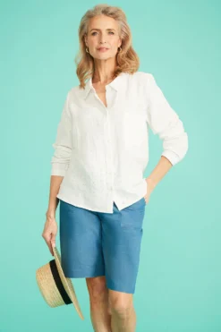 Long Sleeve Broderie Button Through Shirt