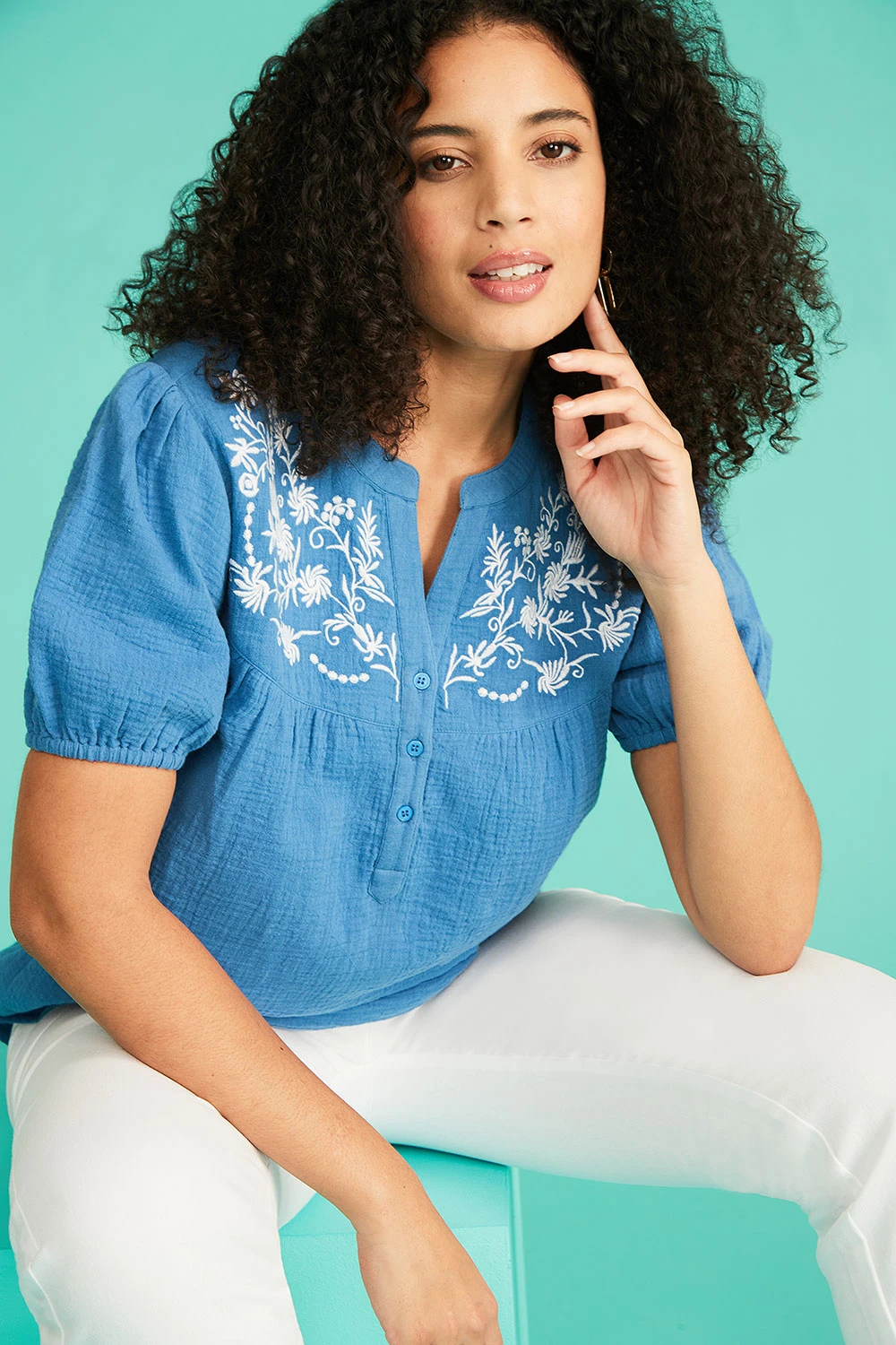 Embroidered Half Placket Overhead Shirt - Image 7