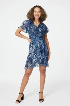 Leopard Print Short Wrap Dress