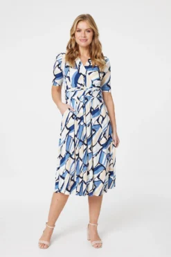Izabel London – Geo Print Wrap Front Midi Dress