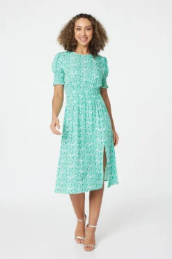 Izabel London – Printed Shirred Midi Tea Dress