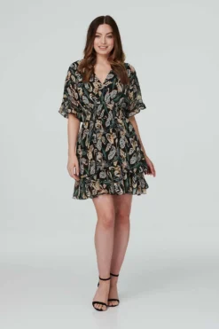 Izabel London – Leaf Print Wrap Mini Dress