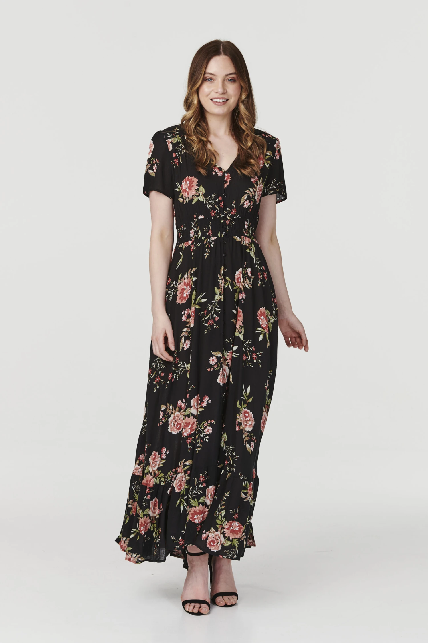 Izabel London – Floral Short Sleeve Maxi Dress