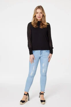 Izabel London – Sheer Sleeve High Neck Knit Top