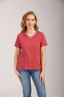 Mudflower - Embellished V-Neck T-Shirt