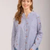 Mudflower - Pinstripe Floral Embroidered Shirt