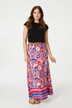 Izabel London – Mosaic Print A-Line Maxi Skirt