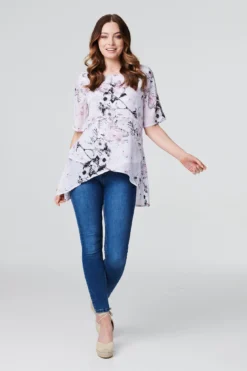Izabel London – Floral Short Sleeve Layered Top