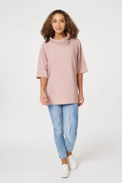 Izabel London – Zip Embellished Cowl Neck Top