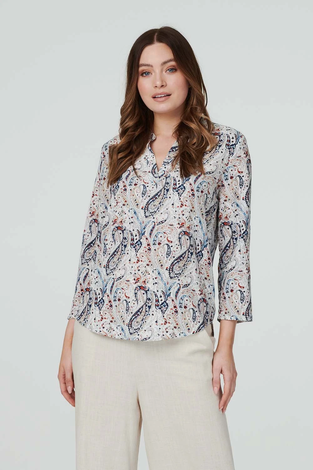 Izabel London – Paisley Collarless Blouse - Image 2